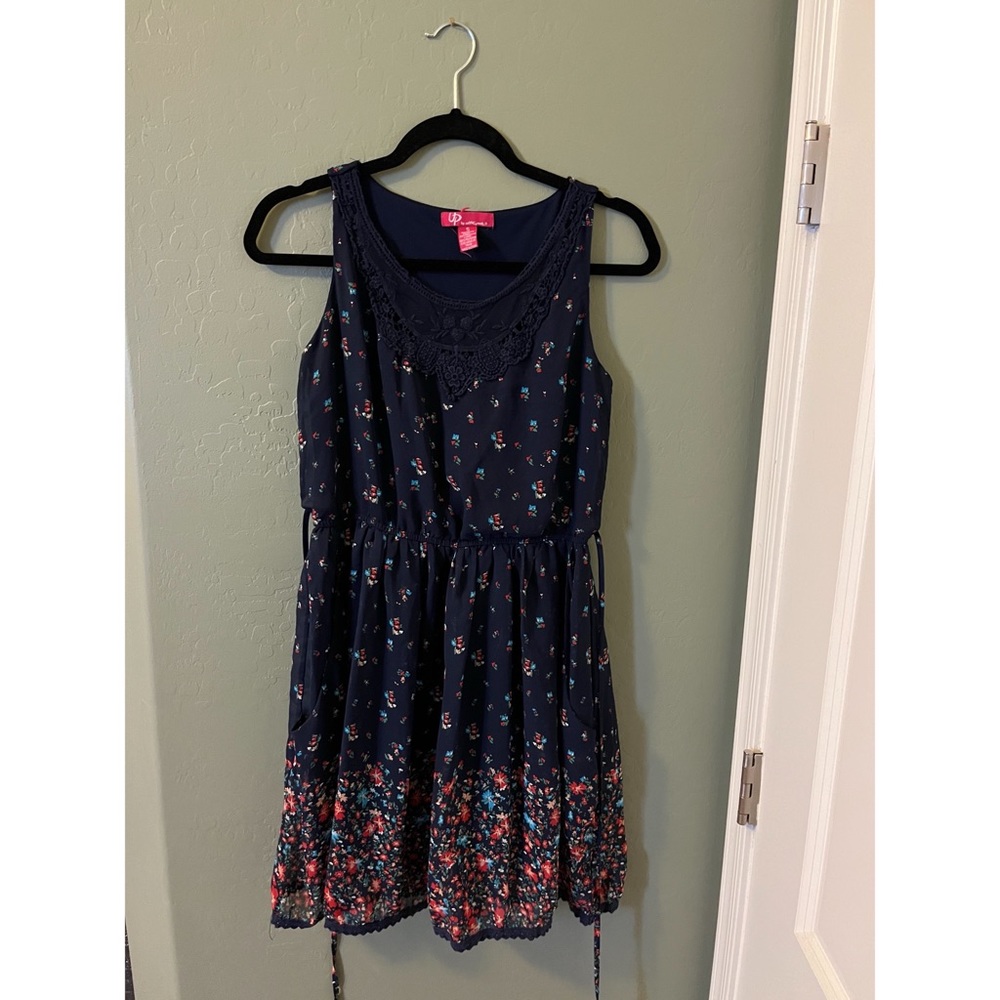 🌟 UP by Ultra Pink Dark Navy Blue & Colorful Floral Dress Small